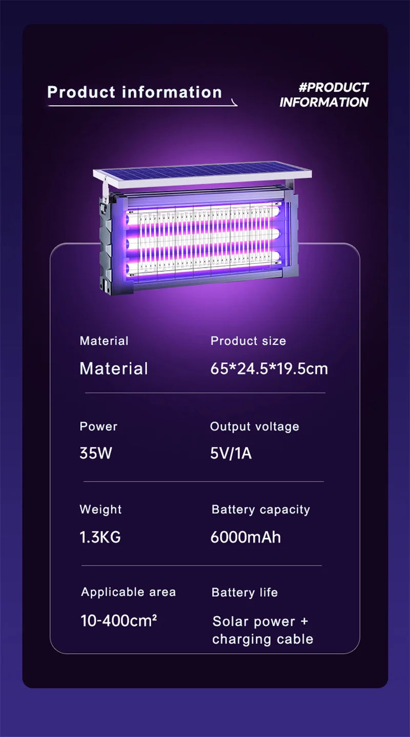 Grande Lampe Solaire Anti-Moustiques LED Carrée - Tue-Mouches Extérieur pour Jardin et Pelouse