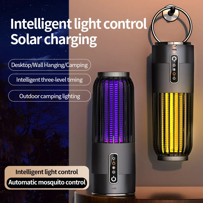 Lampe Anti-Moustiques Solaire 2500V - Charge Solaire pour Camping avec Contrôle Temporisé 3 Niveaux