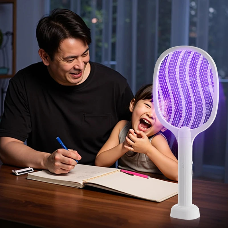 Raquette Électrique Anti-Moustiques 2 en 1 avec Lampe UV - Rechargeable USB Portable Tue-Mouches