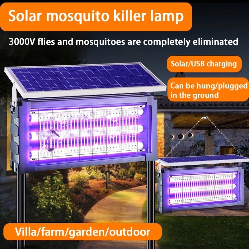 Grande Lampe Solaire Anti-Moustiques LED Carrée - Tue-Mouches Extérieur pour Jardin et Pelouse