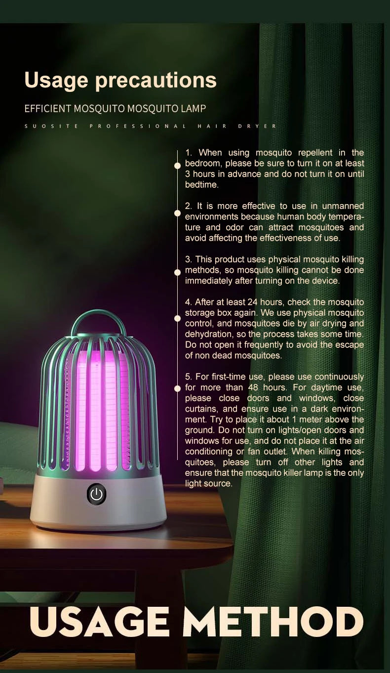 Lampe Anti-Moustiques Électrique Rechargeable avec Veilleuse - Répulsif Portable pour Chambres et Extérieur