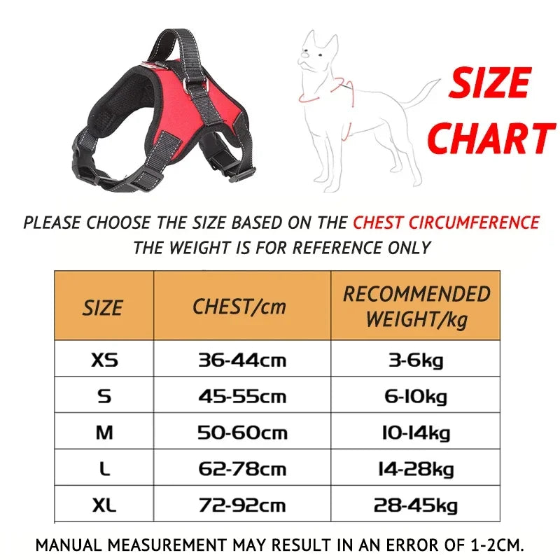 Harnais chien réfléchissant anti-traction en polyester – Ajustable XS à L