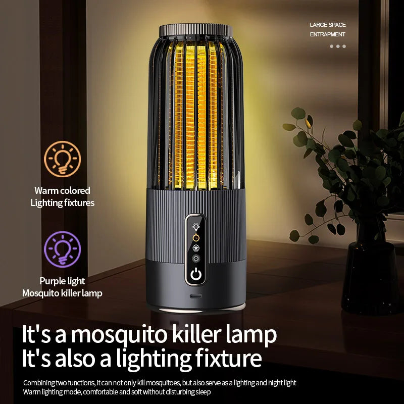 Lampe Anti-Moustiques Solaire 2500V - Charge Solaire pour Camping avec Contrôle Temporisé 3 Niveaux
