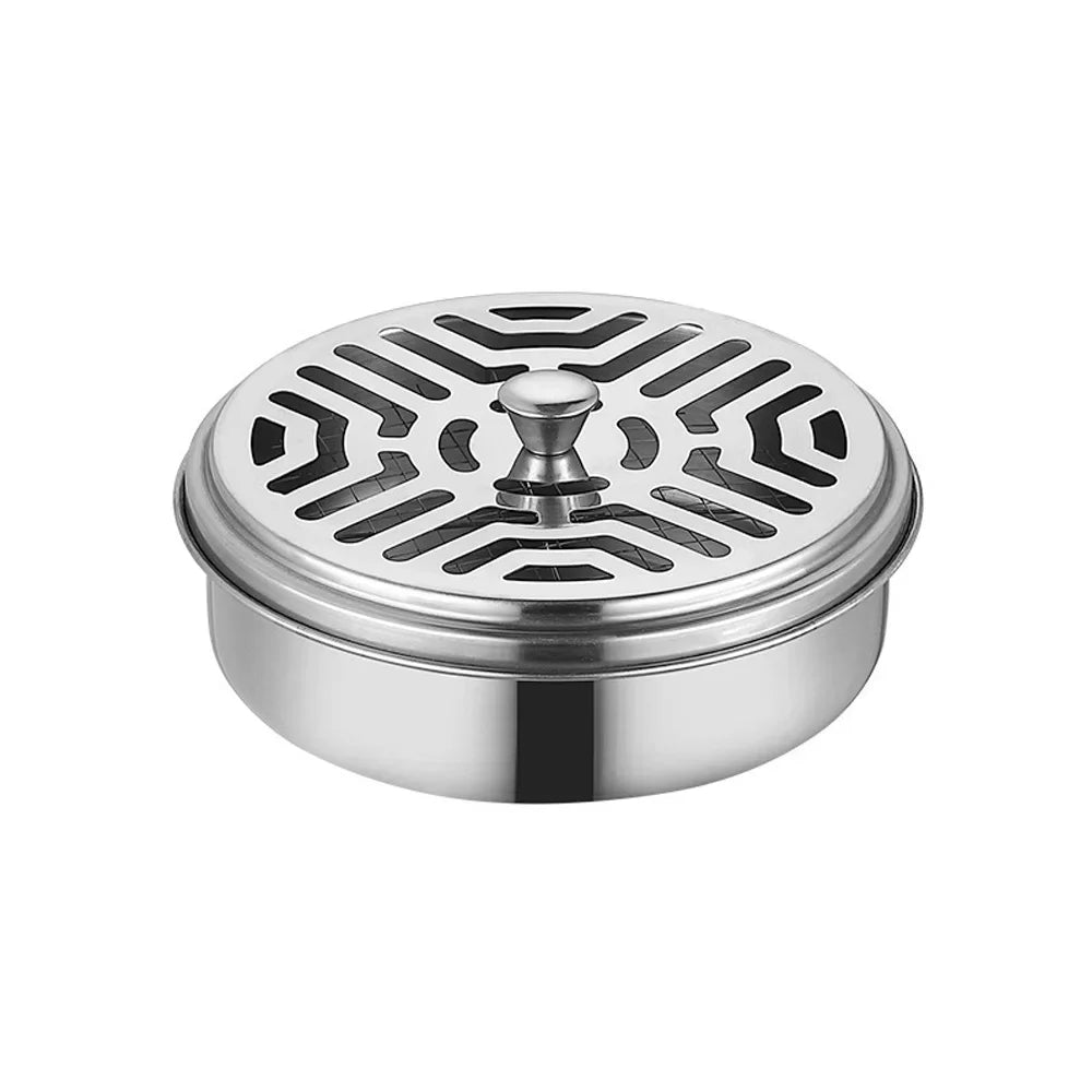 Porte-Spirales Anti-Moustiques en Acier Inoxydable avec Couvercle - Support Rond Facile à Nettoyer