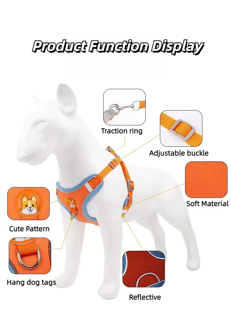 Harnais Chien Anti-Traction avec Laisse Intégrée Réfléchissante – Tailles S à XL