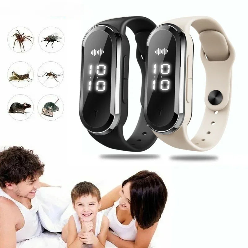 Bracelet Anti-Moustiques à Ultrasons avec Horloge - Rechargeable USB