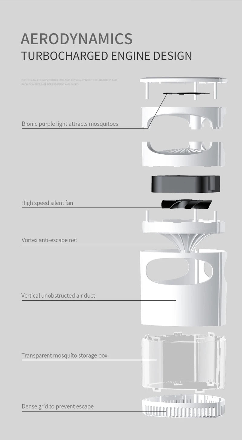 Lampe Anti-Moustiques Sans Fil USB Silencieuse - Aspiration Automatique pour Maison et Camping