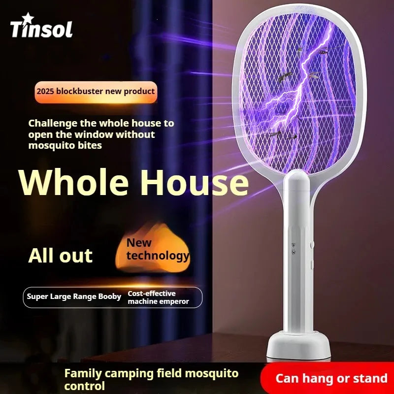 Raquette Électrique Anti-Moustiques 2 en 1 avec Lampe UV - Rechargeable USB Portable Tue-Mouches