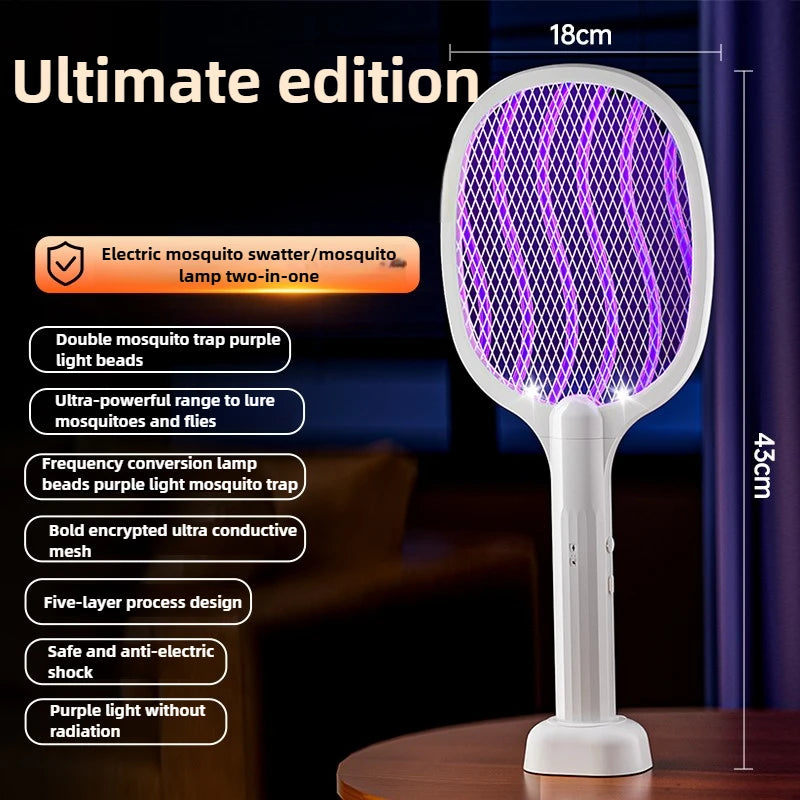 Raquette Électrique Anti-Moustiques 2 en 1 avec Lampe UV - Rechargeable USB Portable Tue-Mouches