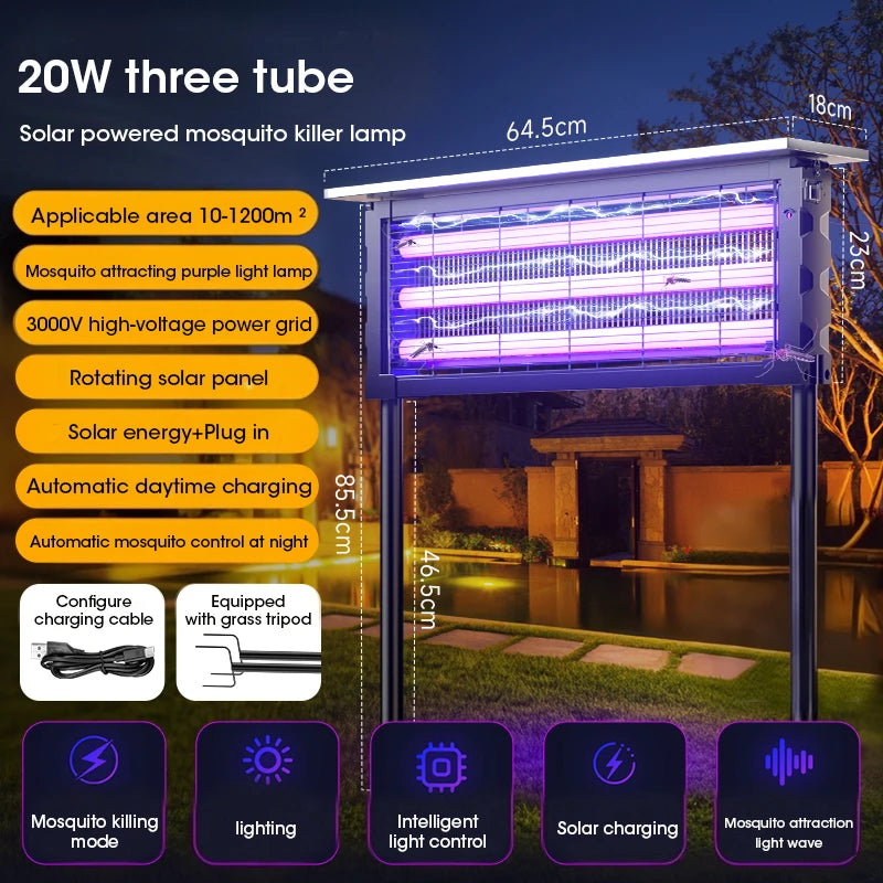 Lampe Anti-Moustiques Solaire NOCCLILI - Piège Électrique Grande Surface Étanche pour Jardin, Patio et Camping