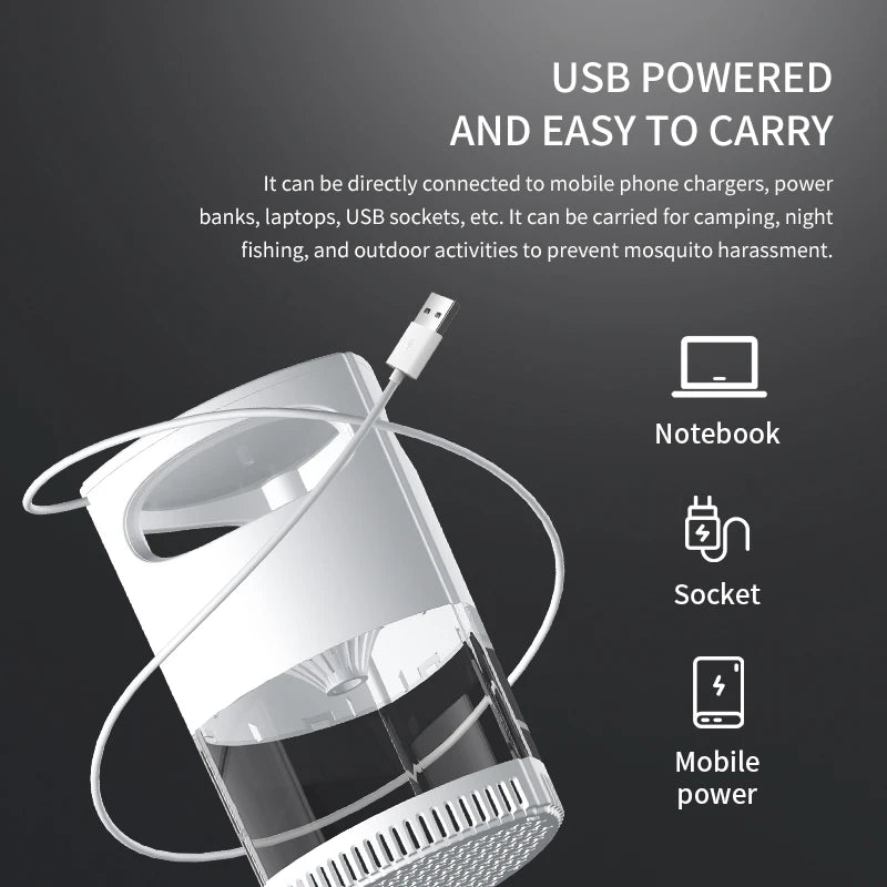 Lampe Anti-Moustiques Sans Fil USB Silencieuse - Aspiration Automatique pour Maison et Camping