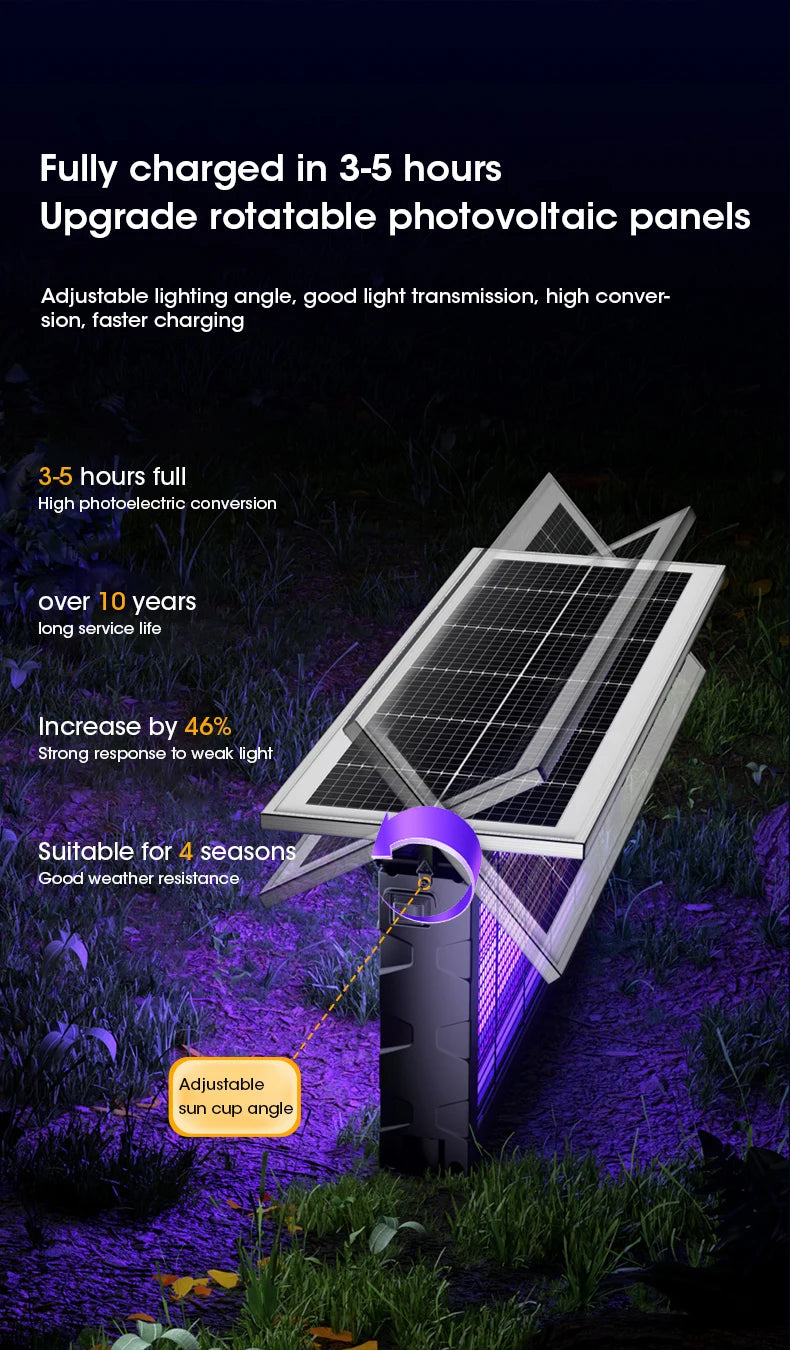 Lampe Anti-Moustiques Solaire NOCCLILI - Piège Électrique Grande Surface Étanche pour Jardin, Patio et Camping