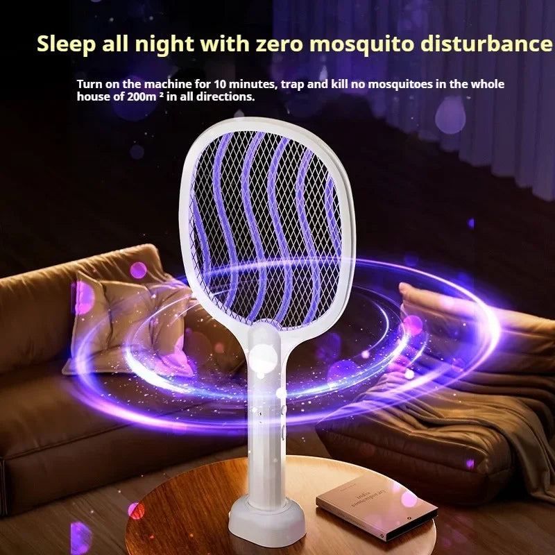 Raquette Électrique Anti-Moustiques 2 en 1 avec Lampe UV - Rechargeable USB Portable Tue-Mouches