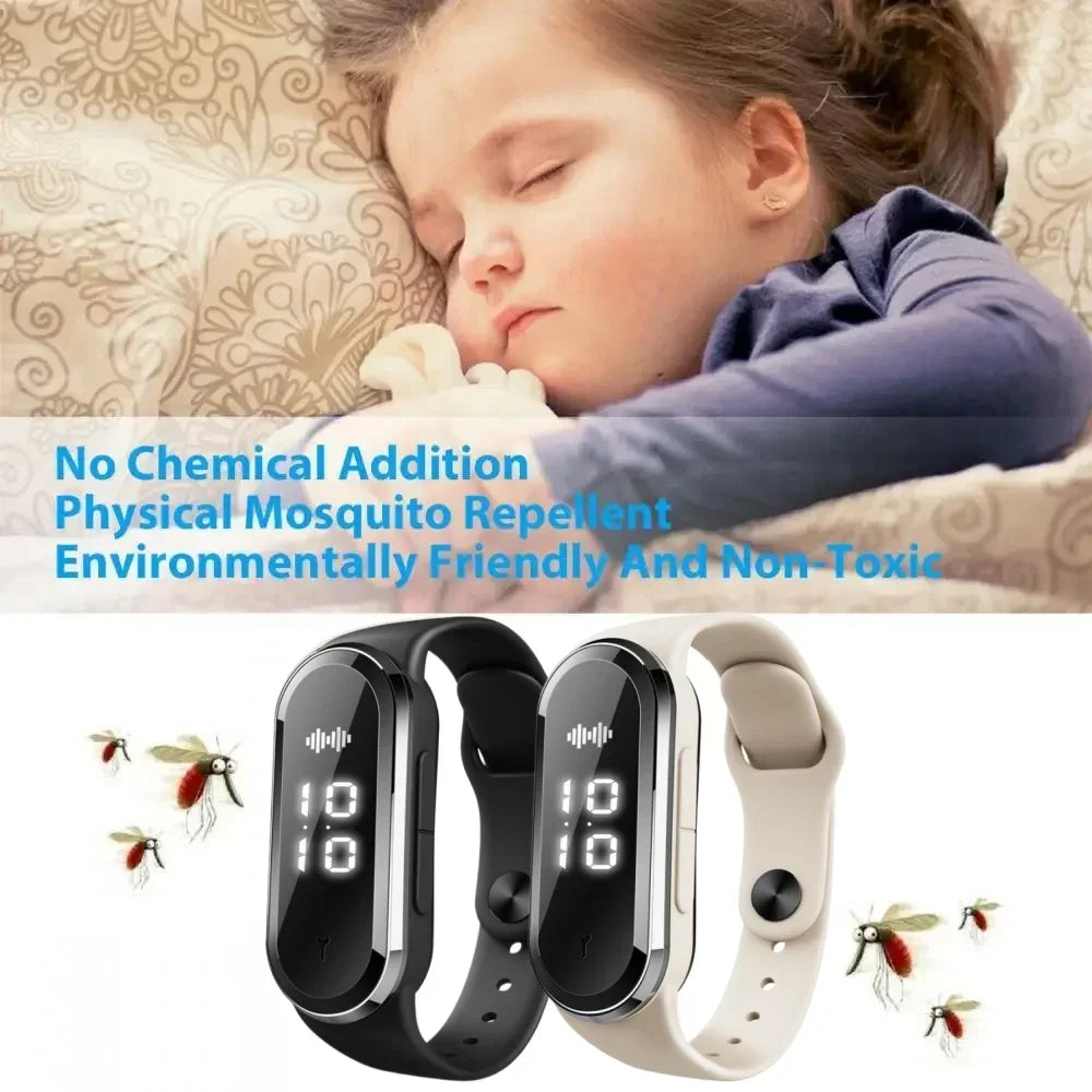 Bracelet Anti-Moustiques à Ultrasons avec Horloge - Rechargeable USB