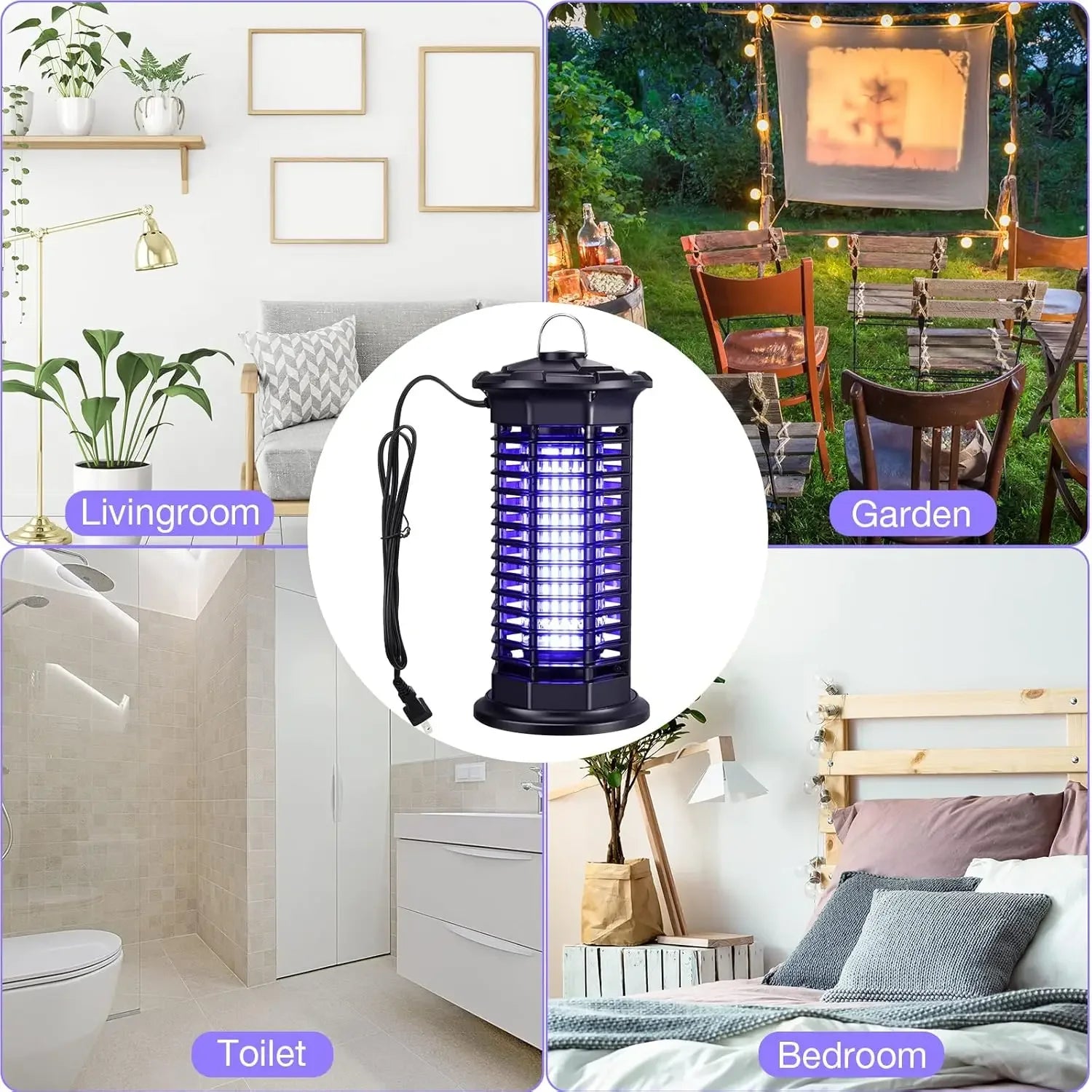 Piège à Moustiques Étanche LED UV avec Décharge Électrique - Pour Extérieur, Maison, Jardin, Terrasse, Camping