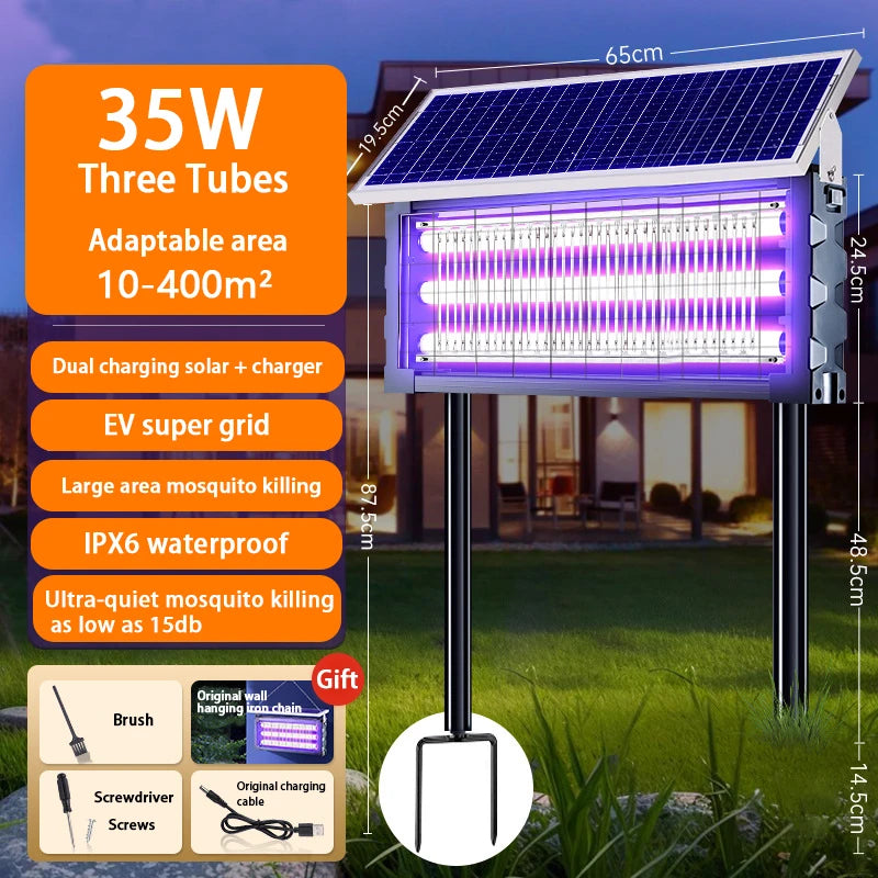 Grande Lampe Solaire Anti-Moustiques LED Carrée - Tue-Mouches Extérieur pour Jardin et Pelouse