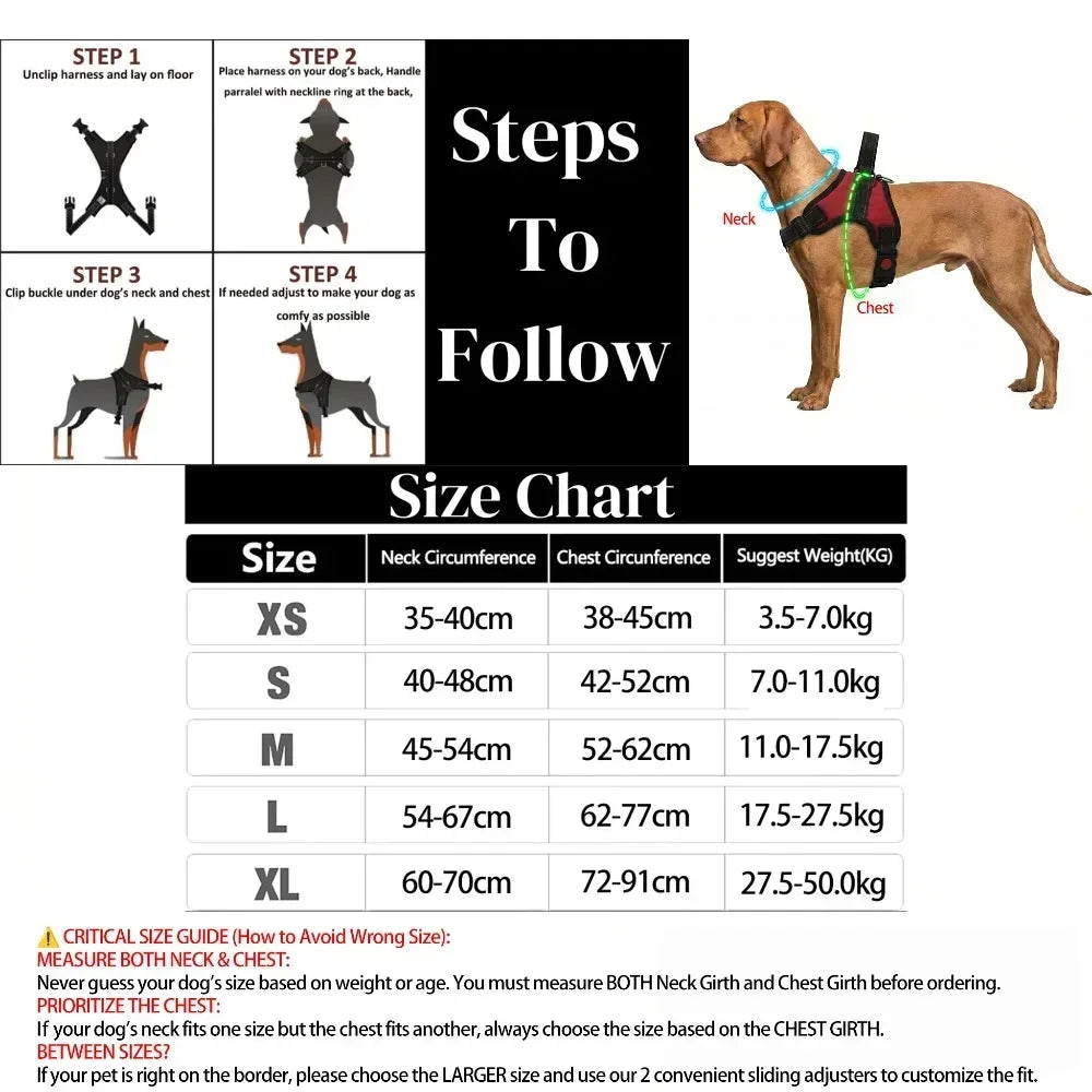 Harnais pour chien réglable antitraction – Respirant, réfléchissant, avec poignée et câble 1,5 m
