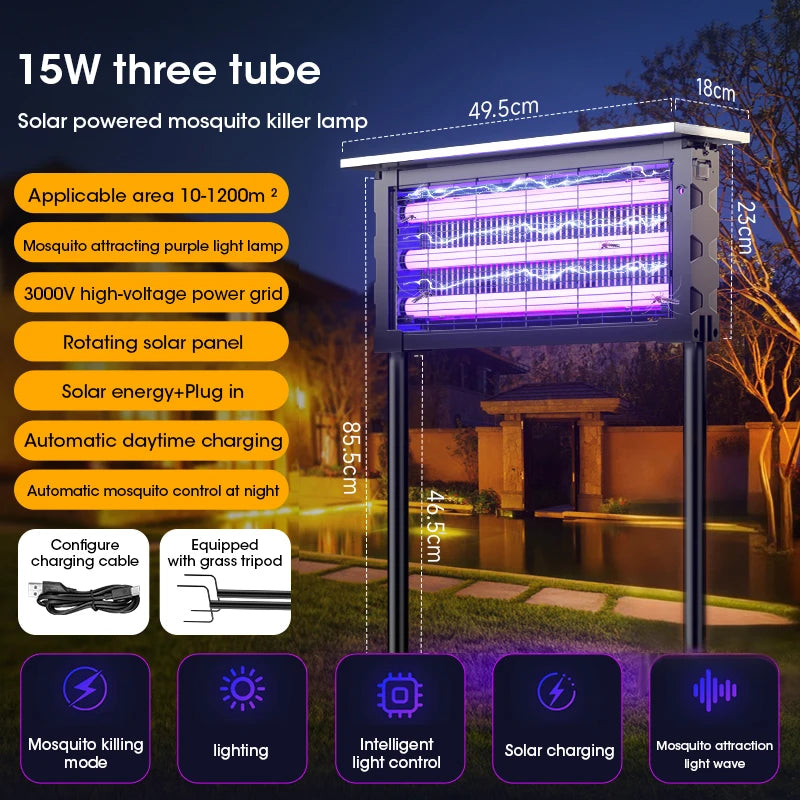 Lampe Anti-Moustiques Solaire NOCCLILI - Piège Électrique Grande Surface Étanche pour Jardin, Patio et Camping