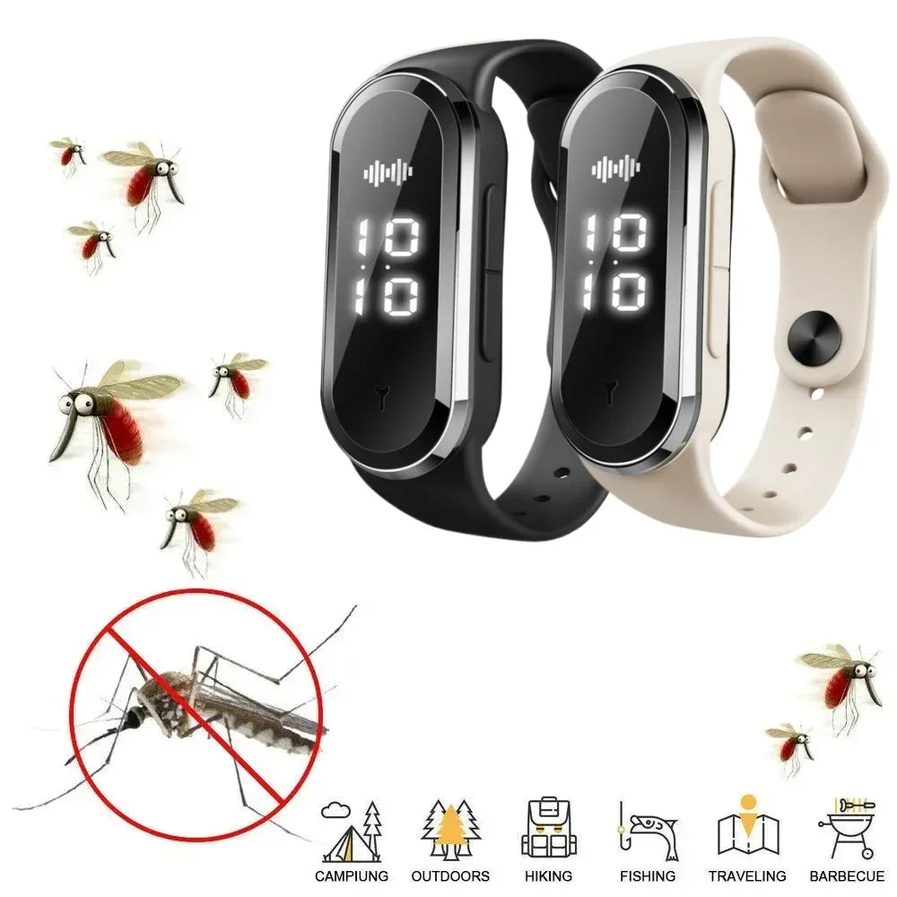 Bracelet Anti-Moustiques à Ultrasons avec Horloge - Rechargeable USB