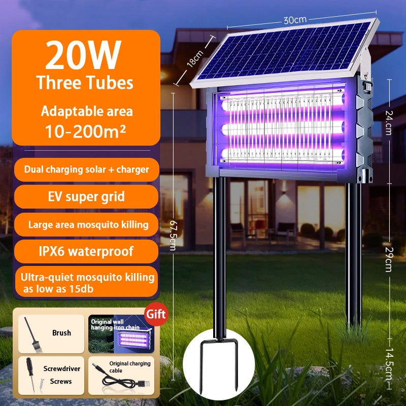 Grande Lampe Solaire Anti-Moustiques LED Carrée - Tue-Mouches Extérieur pour Jardin et Pelouse