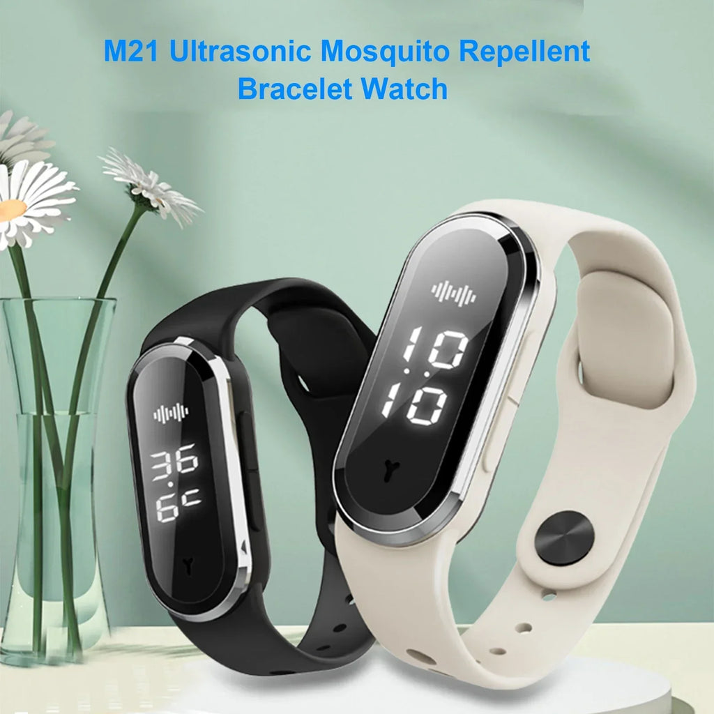 Bracelet Anti-Moustiques à Ultrasons avec Horloge - Rechargeable USB