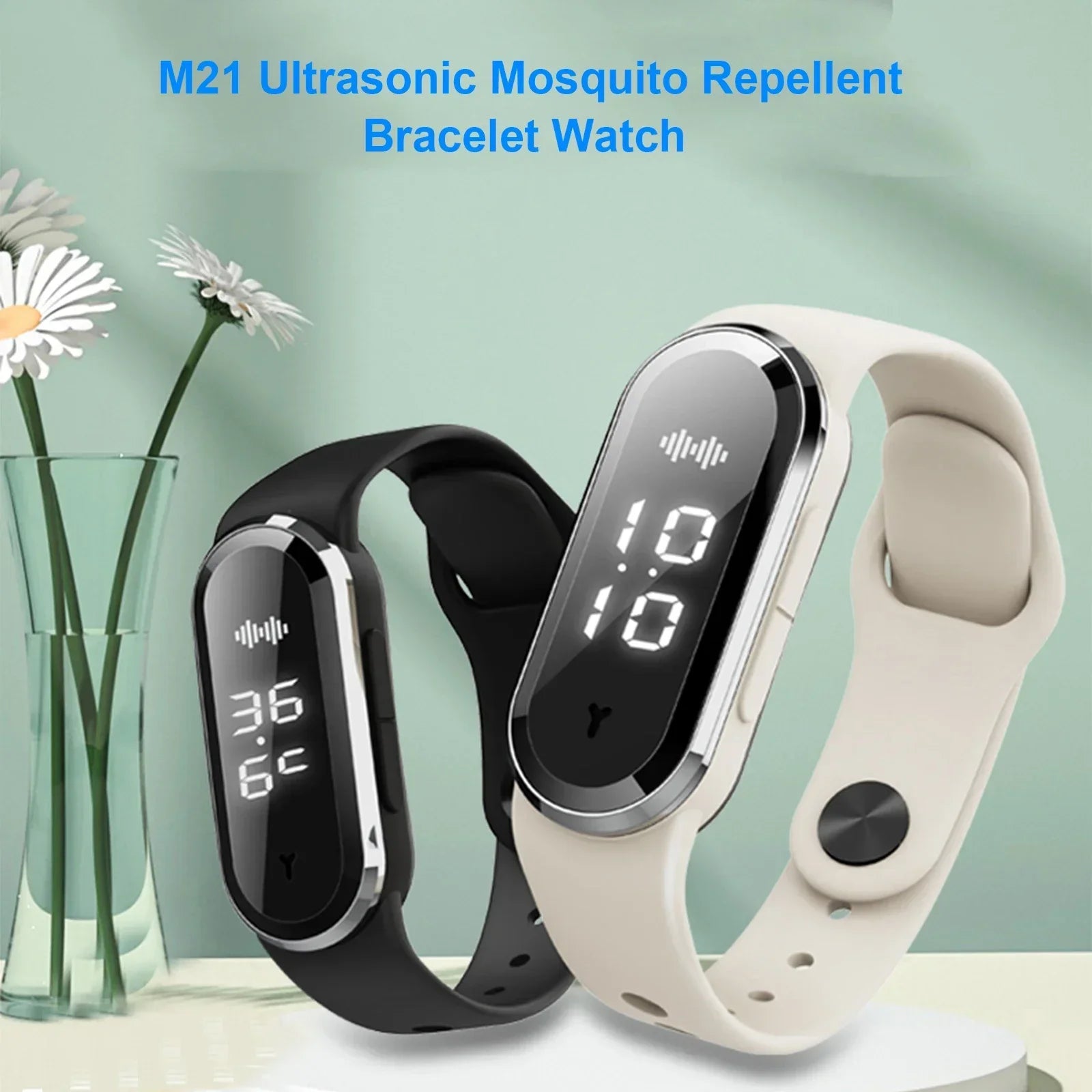 Bracelet Anti-Moustiques à Ultrasons avec Horloge - Rechargeable USB