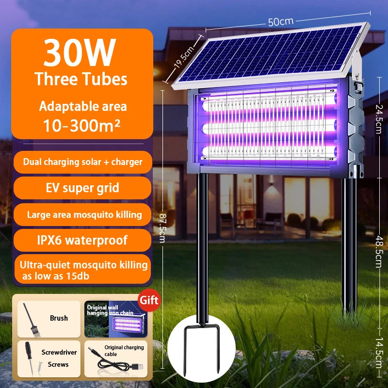 Grande Lampe Solaire Anti-Moustiques LED Carrée - Tue-Mouches Extérieur pour Jardin et Pelouse