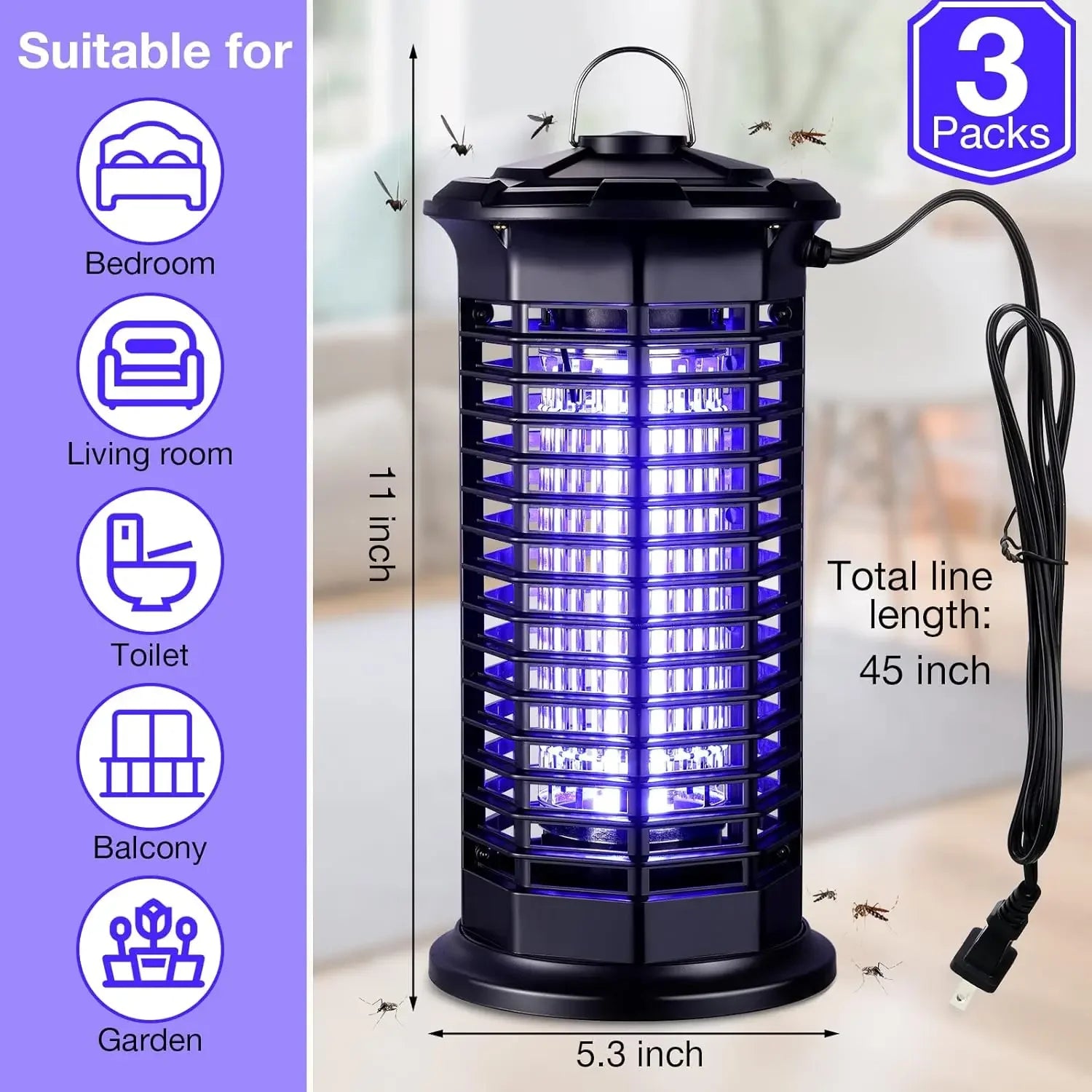 Piège à Moustiques Étanche LED UV avec Décharge Électrique - Pour Extérieur, Maison, Jardin, Terrasse, Camping