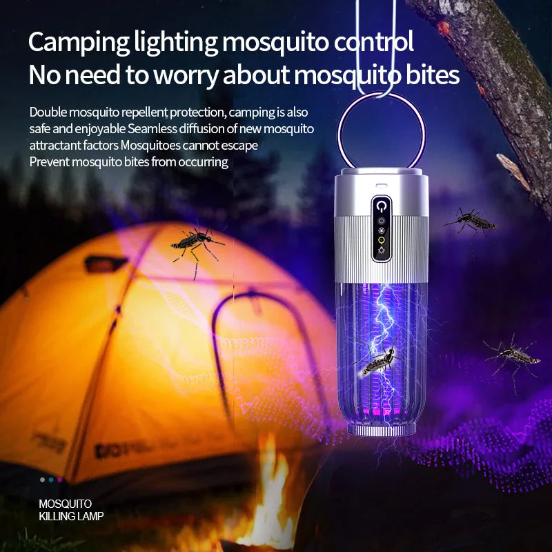 Lampe Anti-Moustiques Solaire 2500V - Charge Solaire pour Camping avec Contrôle Temporisé 3 Niveaux