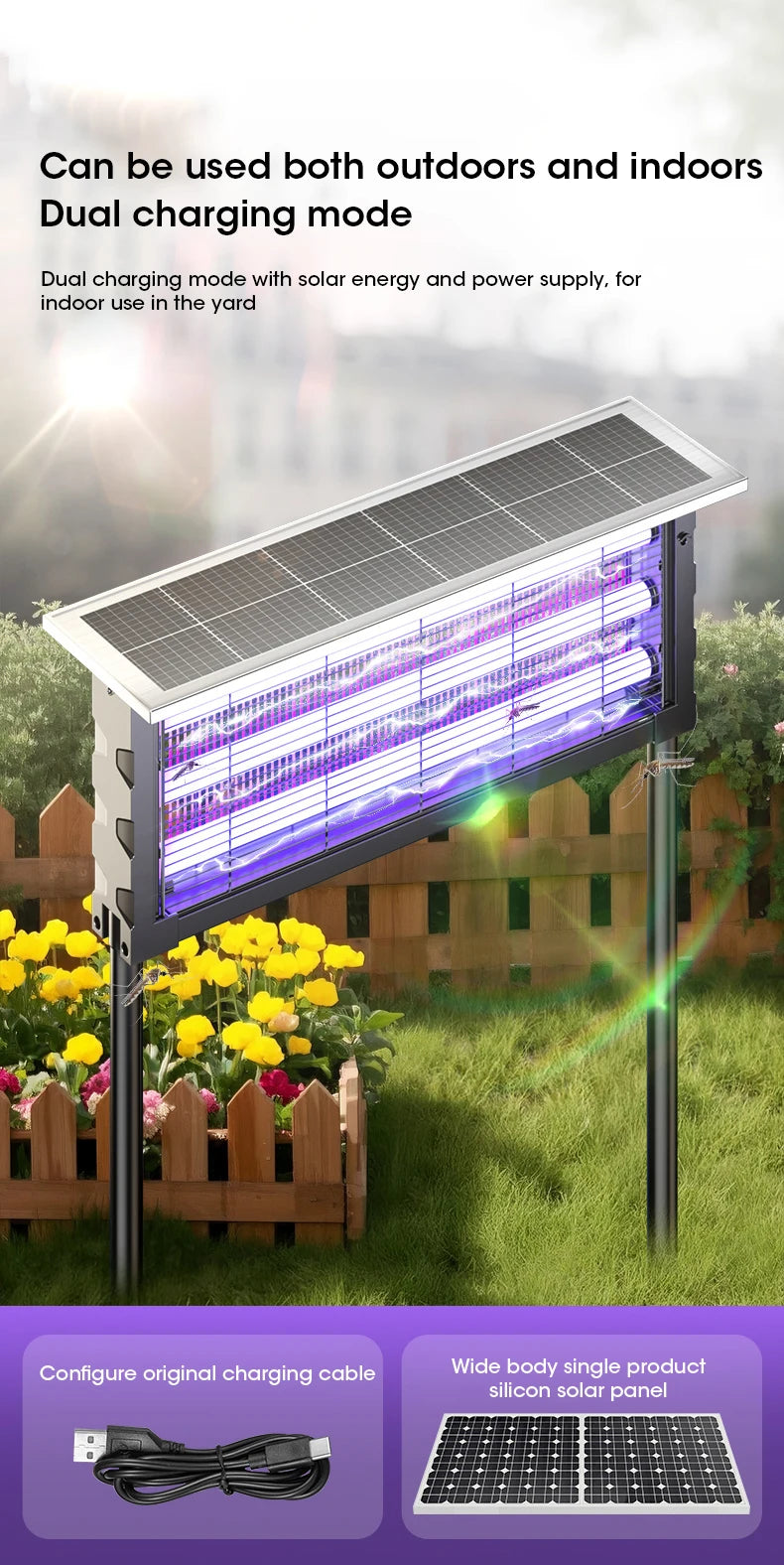 Lampe Anti-Moustiques Solaire NOCCLILI - Piège Électrique Grande Surface Étanche pour Jardin, Patio et Camping